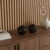 Set of Two Black Aluminum Hand Painted Decorative Orbs