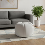 19" White Tufted Boucle Round Ottoman