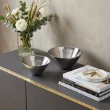 Set of Two Silver Aluminum Round Centerpiece Bowls