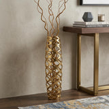 31" Gold Aluminum Pierced Geometric Cylinder Floor Vase