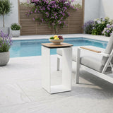 12" White And Brown Aluminum And Heavy Duty Resin Outdoor Side Table