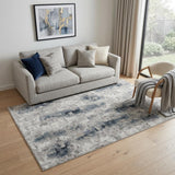 5' X 8' Blue And White Abstract Distressed Area Rug