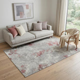 5' X 8' Gray Ivory And Pink Abstract Distressed Area Rug