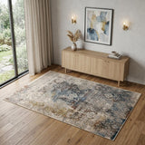 4' X 6' Blue And Orange Medallion Distressed Area Rug With Fringe