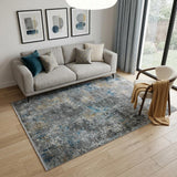 5' X 8' Blue And Gray Abstract Distressed Area Rug With Fringe