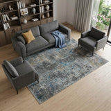 7' X 10' Blue And Gray Abstract Distressed Area Rug With Fringe