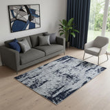 5' X 8' Gray And Navy Blue Abstract Distressed Area Rug With Fringe