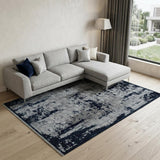 7' X 10' Gray And Navy Blue Abstract Distressed Area Rug With Fringe