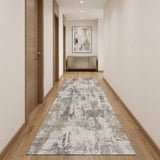 10' Brown And Gray Abstract Distressed Runner Rug