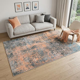 5' X 8' Blue And Orange Abstract Distressed Area Rug
