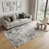 5' X 8' Gray And White Abstract Distressed Area Rug With Fringe