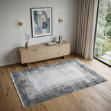 4' X 6' Gray And White Abstract Distressed Area Rug With Fringe