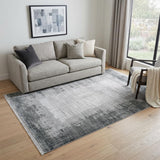 5' X 8' Gray And White Abstract Distressed Area Rug With Fringe