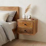 12" Oak Solid Wood Two Drawer Floating Nightstand