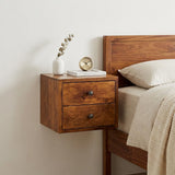 12" Chestnut Solid Wood Two Drawer Floating Nightstand