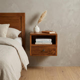 12" Chestnut Solid Wood One Drawer Floating Nightstand