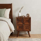 24" Chestnut Solid Wood Carved Geometric Two Drawer Nightstand