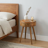22" Oak Solid Wood Round One Drawer Nightstand