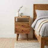 20" Oak Solid Wood Two Drawer Nightstand