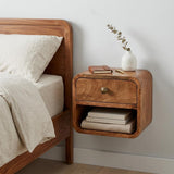 12" Natural Solid Wood One Drawer Floating Nightstand