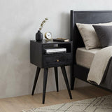 22" Black Solid Wood One Drawer Nightstand