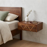 18" Chestnut Solid Wood Geometric Brass Inlay One Drawer Floating Nightstand
