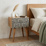 23" Black Ivory And Natural Solid Wood Geometric Bone Inlay Two Drawer Nightstand