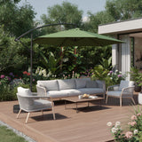 9.5' Green Polyester Hexagonal Cantilever Patio Umbrella with Stand