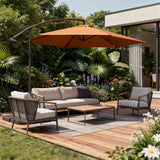 9.5' Orange Polyester Hexagonal Cantilever Patio Umbrella with Stand