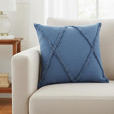 18" Blue And Indigo Diamond Cotton Throw Pillow Cover with Texture