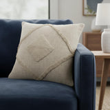 20" Beige And Brown Diamond Cotton Throw Pillow Cover with Texture