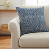20" Blue And White Diamond Cotton Throw Pillow Cover with Texture