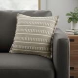 24" Beige And White Striped Throw Pillow Cover with Fringe