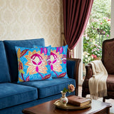 Set of Two 16" Blue And Pink Floral Cotton Throw Pillows with Embroidery
