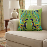 Set of Two 18" Blue And Green Peacock Cotton Throw Pillows with Embroidery