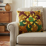 Set of Two 16" Brown And Green Patchwork Floral Cotton Throw Pillows with Applique And Embroidery
