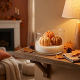 4" Brown Orange And White Latte And Pumpkin Scented Mini Pumpkin Candles In Clear Glass Jar