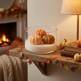 4" Brown Orange And White Apple And Pumpkin Scented Mini Pumpkin Candles In Clear Glass Jar
