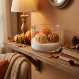 4" Brown Orange And White Unscented Mini Pumpkin Candles In Clear Glass Jar