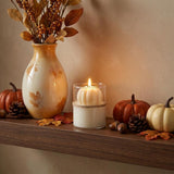 3" Cream Pumpkin And Latte Scented Candle In Clear Glass Holder Cylinder Jar