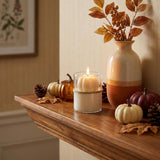3" Cream Pumpkin And Apple Scented Candle In Clear Glass Holder Cylinder Jar