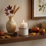 3" Tan Pumpkin And Latte Scented Mini Pumpkin Candle In Clear Glass Jar