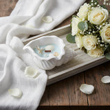 6" Light Blue Sea Salt And Orchid Scented Candle In White Resin Novelty Holder With Shells