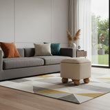 15" Beige and Brown Boucle Footstool