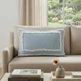 24" X 16" Blue And White Lumbar Geometric Cotton Throw Pillow Cover