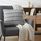 20" Gray And Cool Gray Striped Cotton Throw Pillow Cover