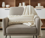 36" X 14" White And Ivory Lumbar Striped Cotton Throw Pillow Cover