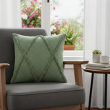 20" Green And Pine Green Diamond Cotton Throw Pillow Cover