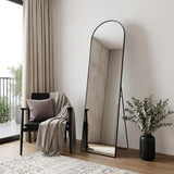 59" Black Aluminum Arch Freestanding And Wall Mounted Framed Full Length Mirror