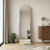 59" Gold Aluminum Arch Freestanding And Wall Mounted Framed Full Length Mirror